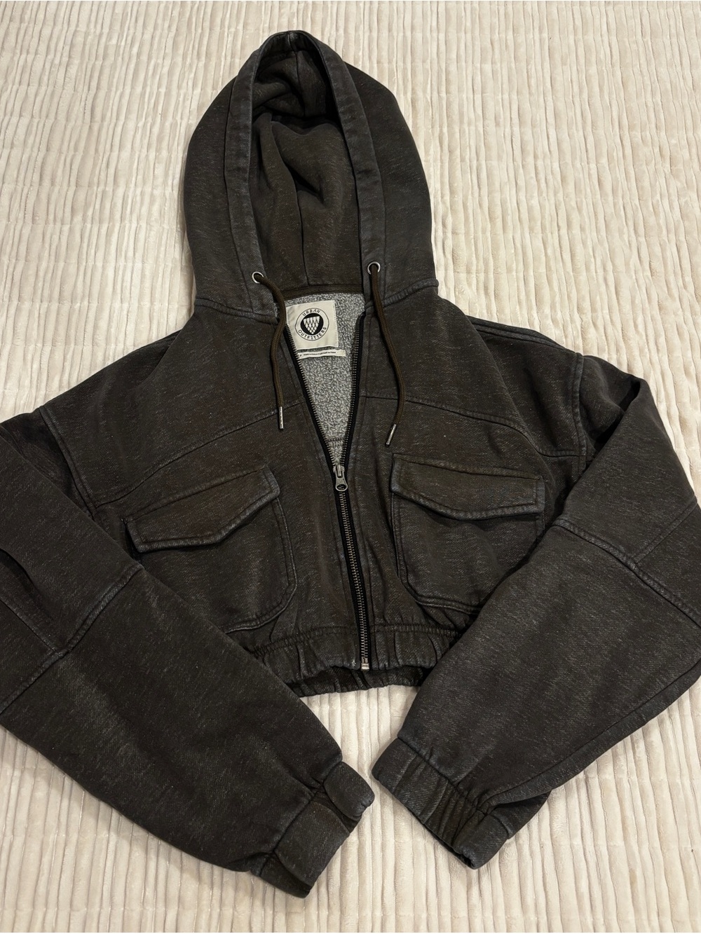 Urban Outfitters Yogi Washed Black Cropped Utility Zip Hoodie S